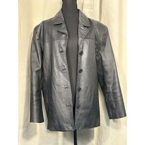 NYC Cargo Leather Jacket Women's X-Large Black Button Up Pockets Lined Vintage‎